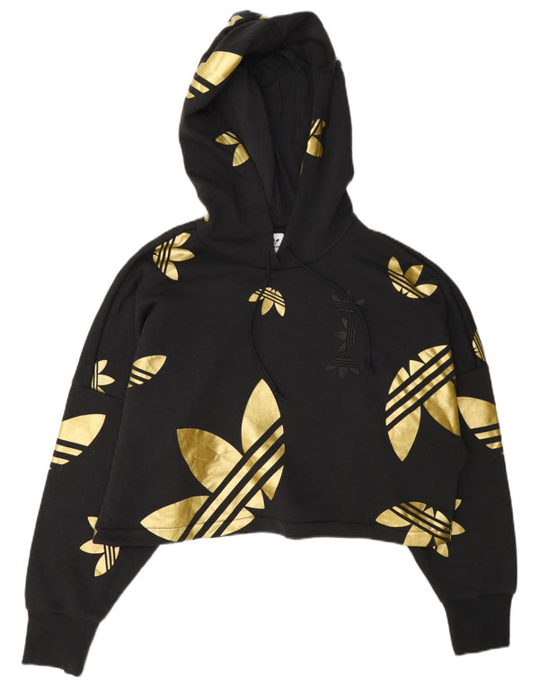Adidas Dame Oversized Crop Graphic Hoodie Jumper UK 10 Small Black