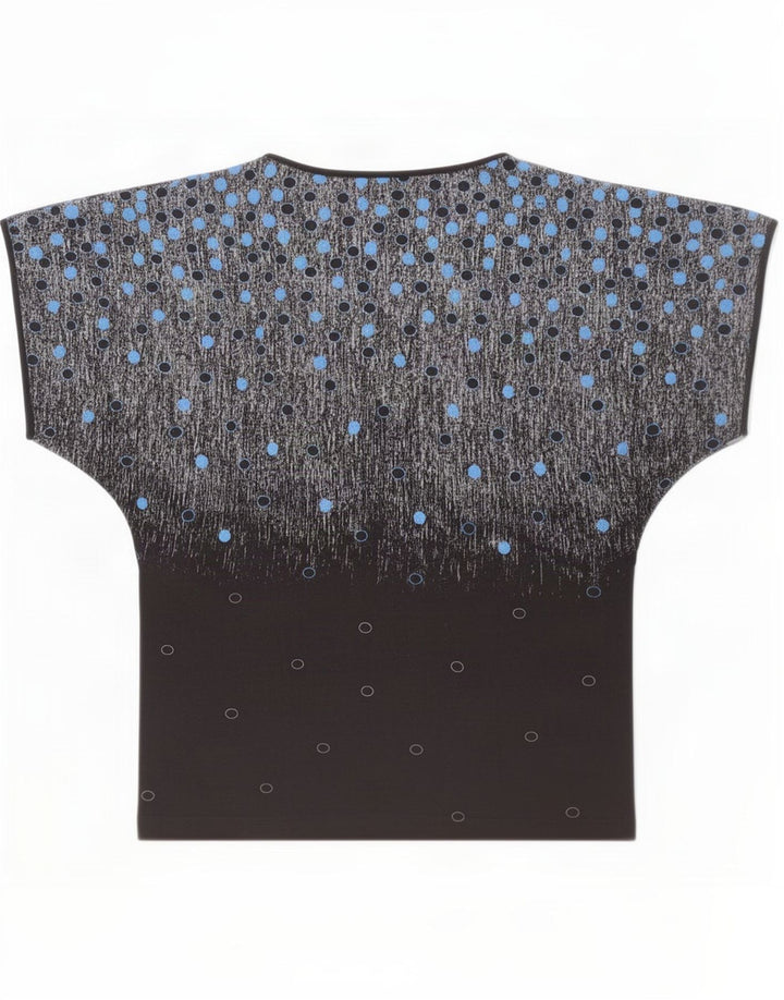 Vintage damebluse Top IT 42 Mellem sort plettet bomuld