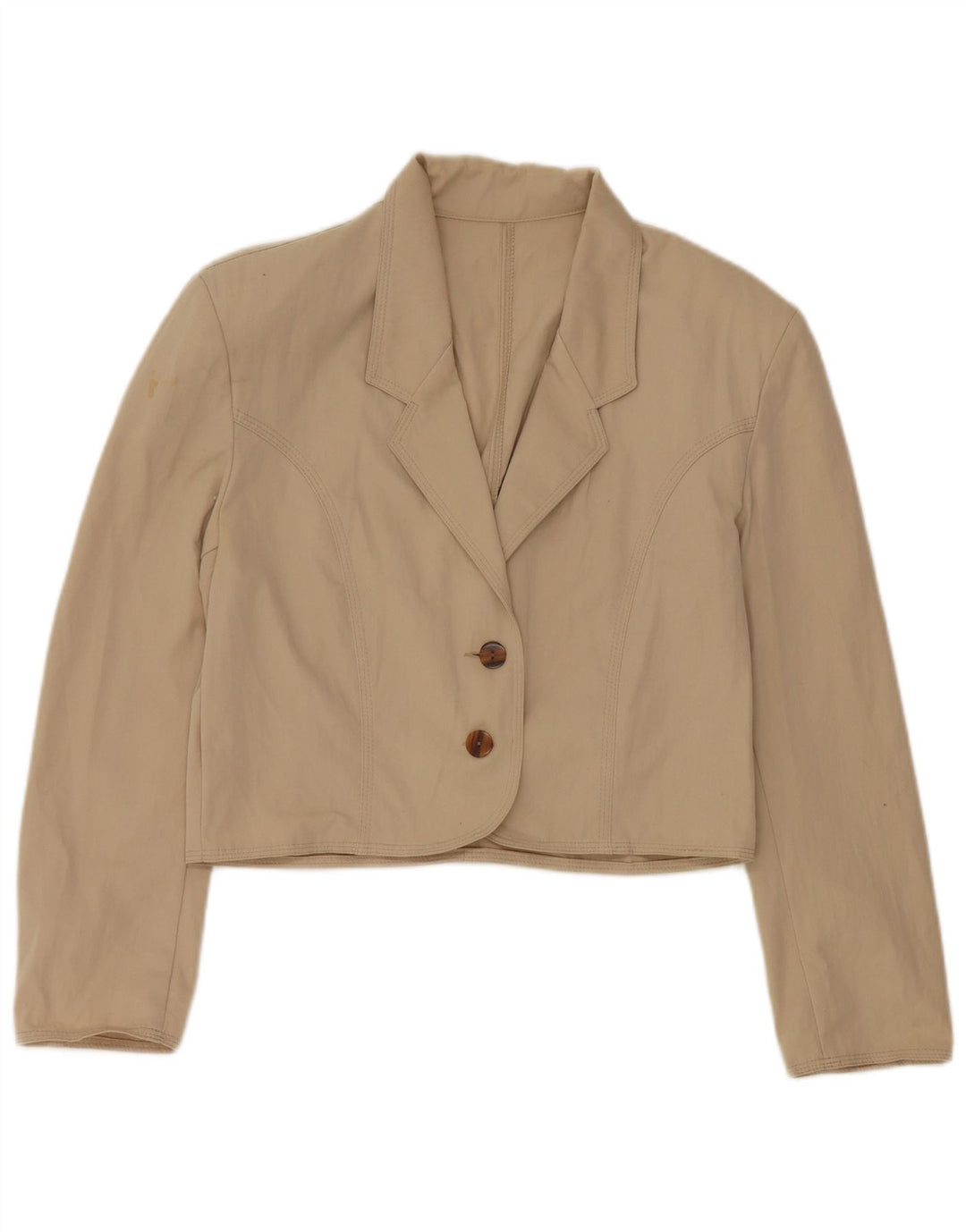 Stefanel Dame Crop 2 Button Blazer Jacket UK 16 Large Beige Polyester