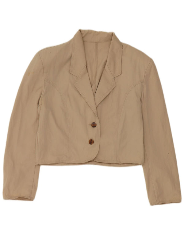 Stefanel Dame Crop 2 Button Blazer Jacket UK 16 Large Beige Polyester