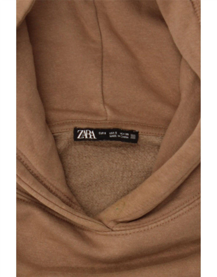 Zara Womens Crop Oversized Hoodie Jumper UK 10 Small Brown