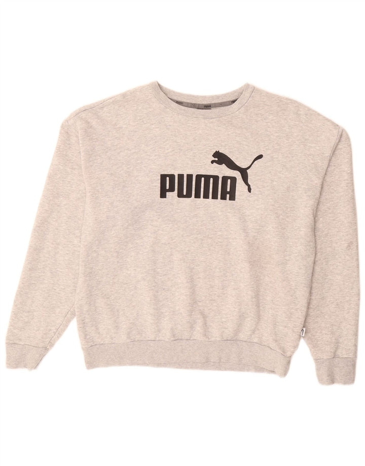 PUMA Graphic Sweatshirt Jumper UK 14 Medium Grey Flecked Bomuld