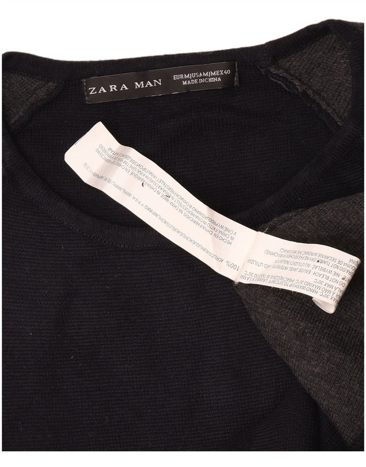 Zara Herre Top Langærmet Medium Navy Blue Colourblock Akryl