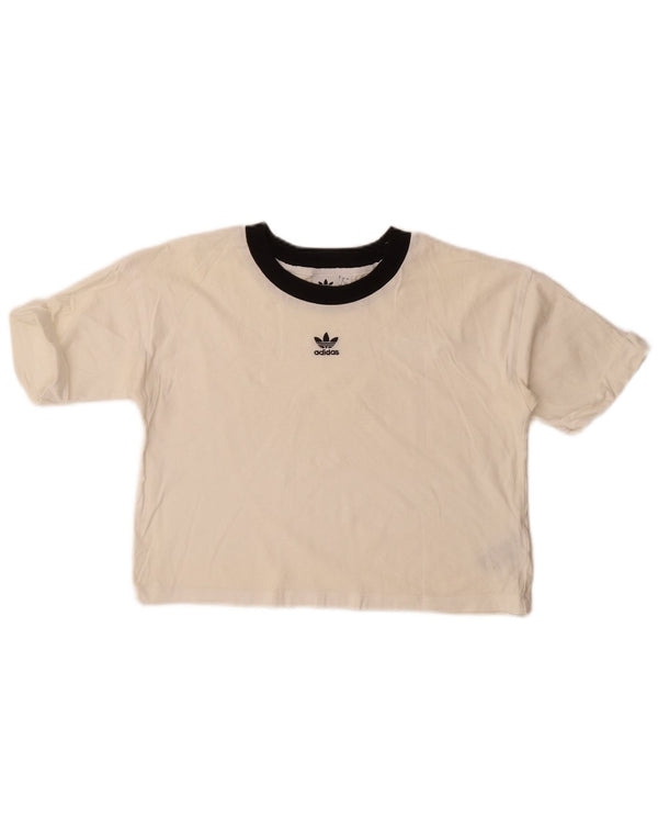Adidas Womens Crop T-Shirt Top UK 16 Large White Colourblock Bomuld