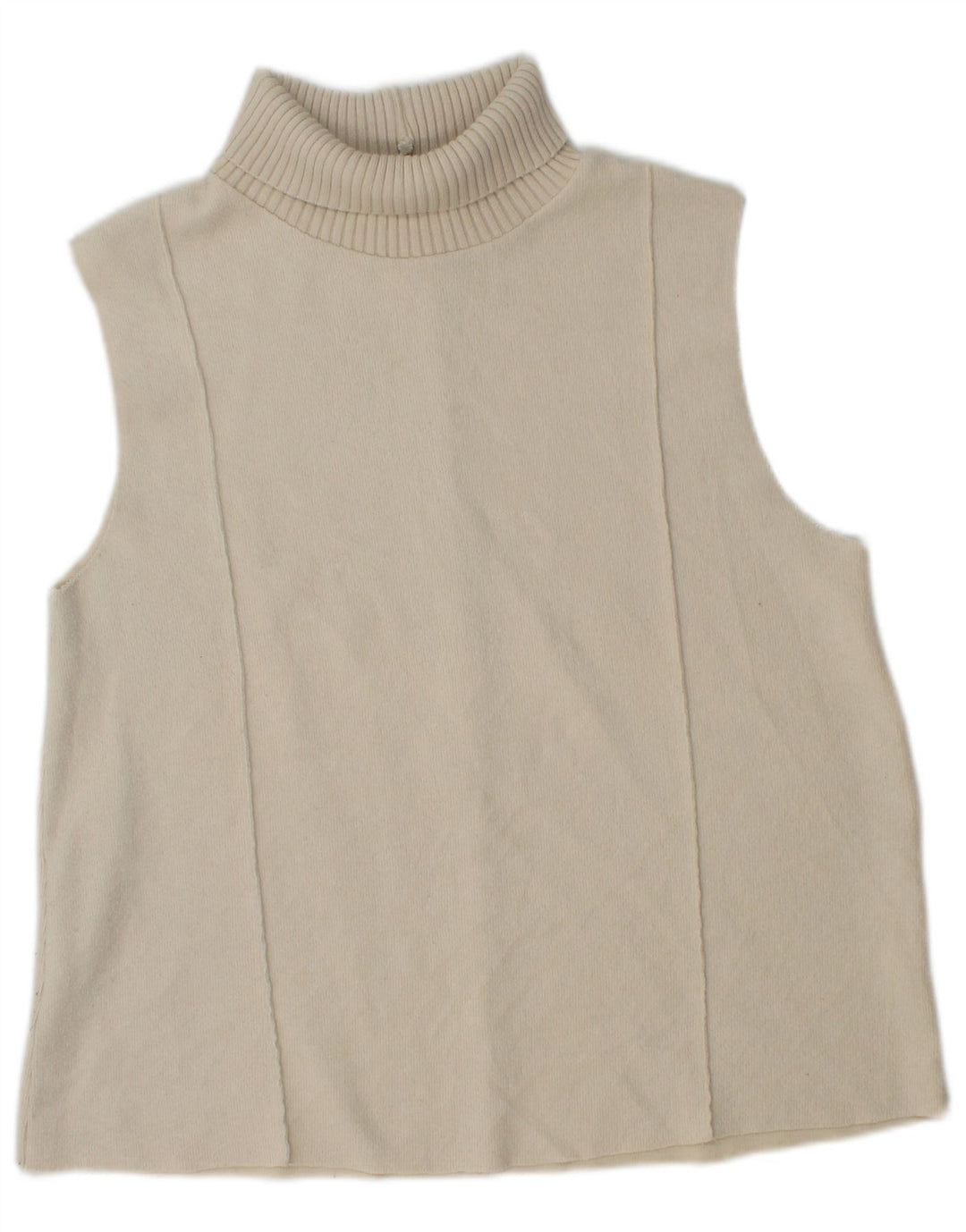 Zara Dame Roll Neck Vest Tank Top UK 14 Large Beige