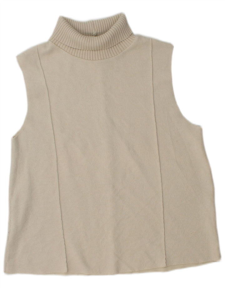 Zara Dame Roll Neck Vest Tank Top UK 14 Large Beige