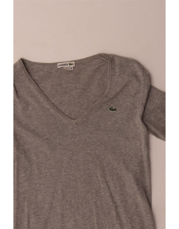 Lacoste Dame V-hals sweater Størrelse 36 Lille grå Flecked Bomuld