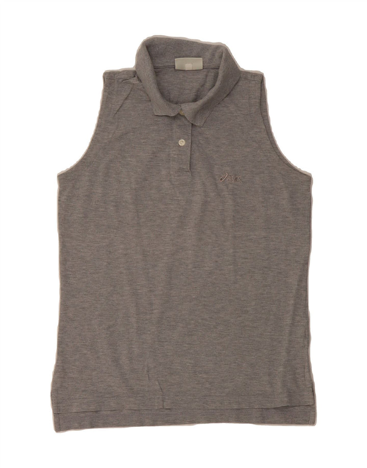 ASICS Womens Sleeveless Polo Shirt UK 14 Medium Grey Cotton Vintage Asics and Second-Hand Asics from Messina Hembry 