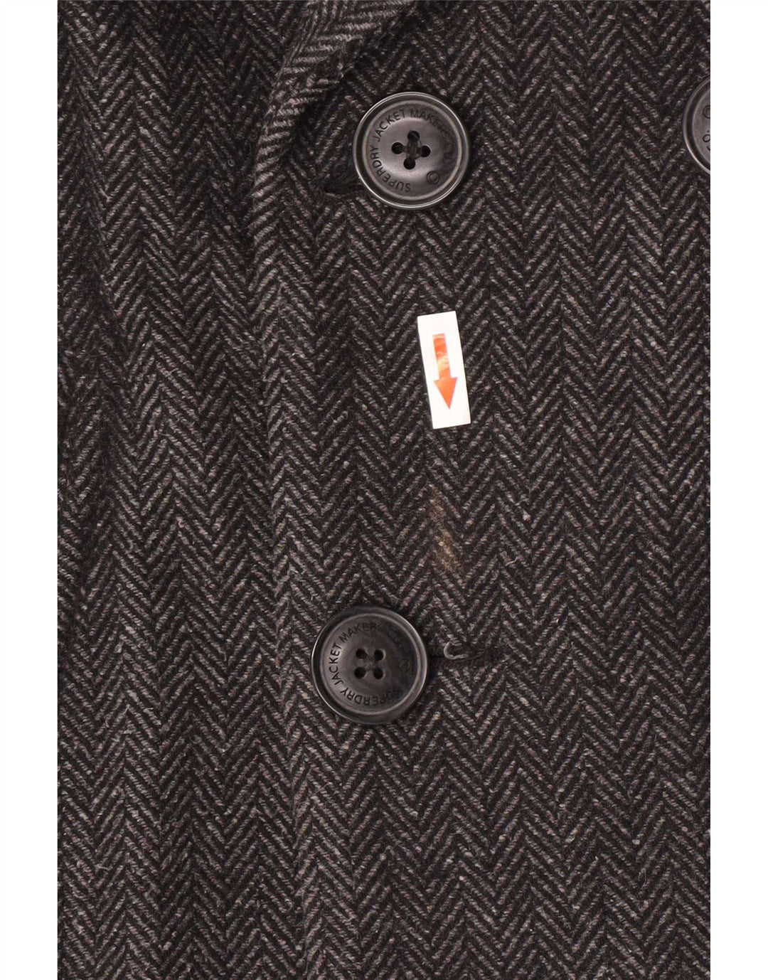 Superdry Herre Pea Coat UK 40 Large Grey Herringbone Wool Classic