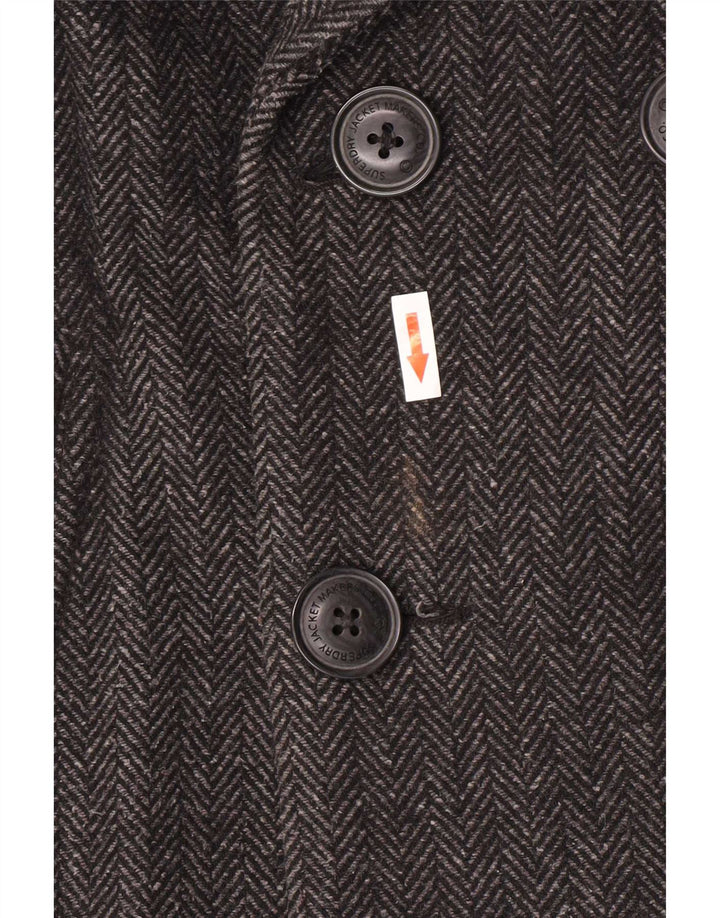 Superdry Herre Pea Coat UK 40 Large Grey Herringbone Wool Classic