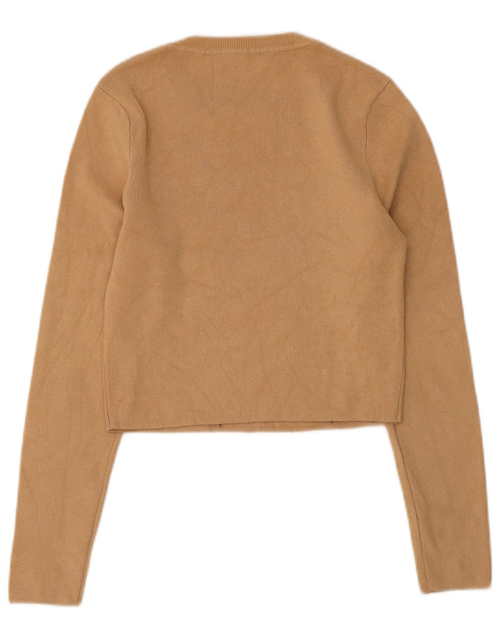 Zara Womens Crop Top Langærmet UK 14 Stor Beige Viscose