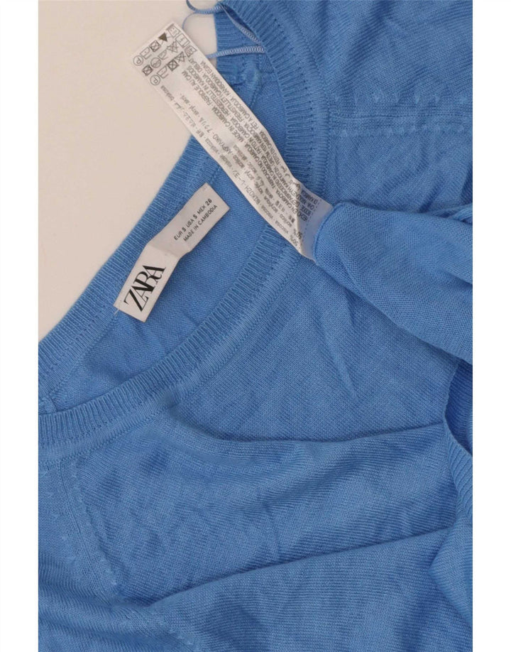 Zara Womens Crop Oversized Boat Neck Jumper Sweater UK 10 Small Blue