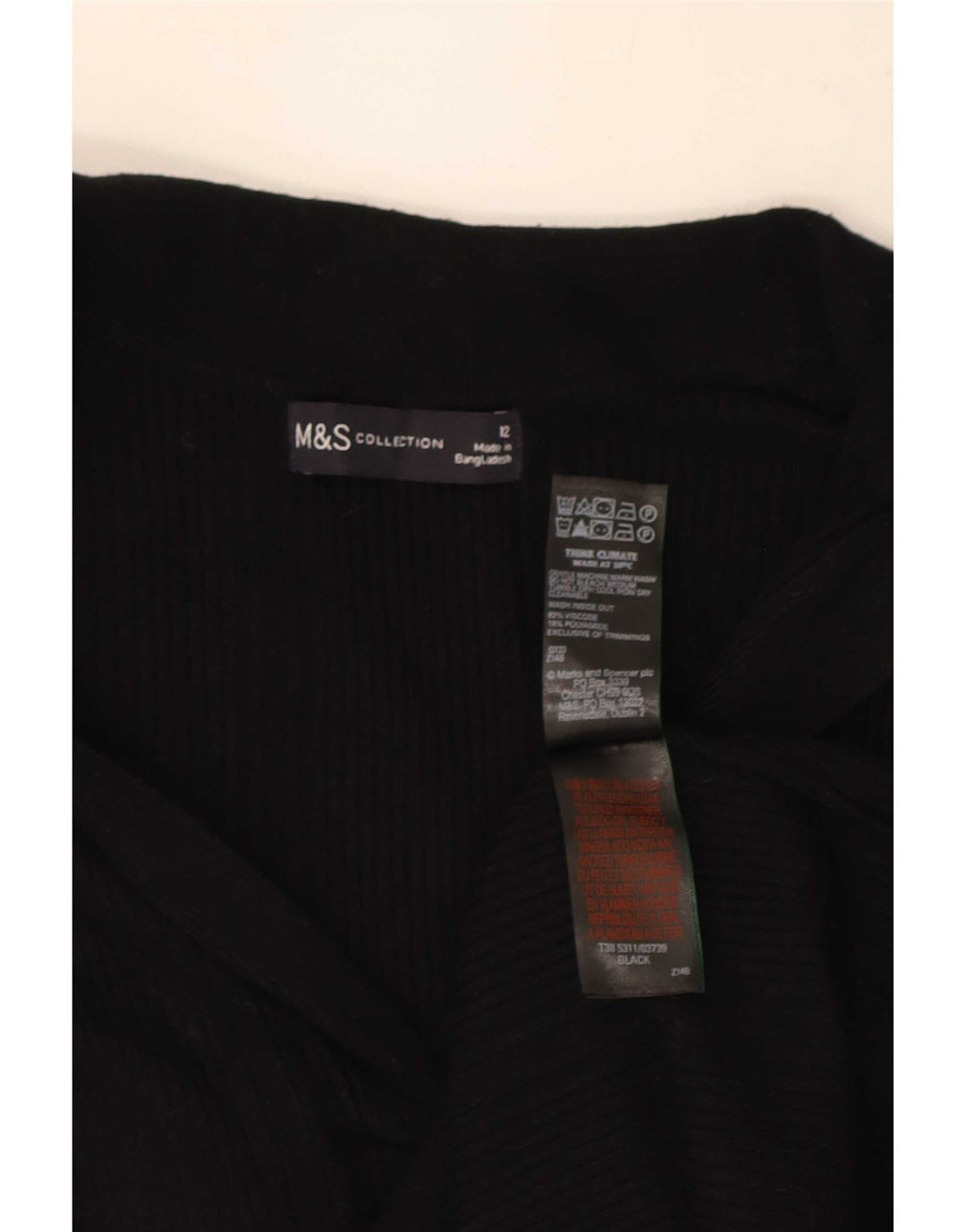 Marks & Spencer Dame Polo Neck Jumper Sweater UK 12 Medium Black Viscose