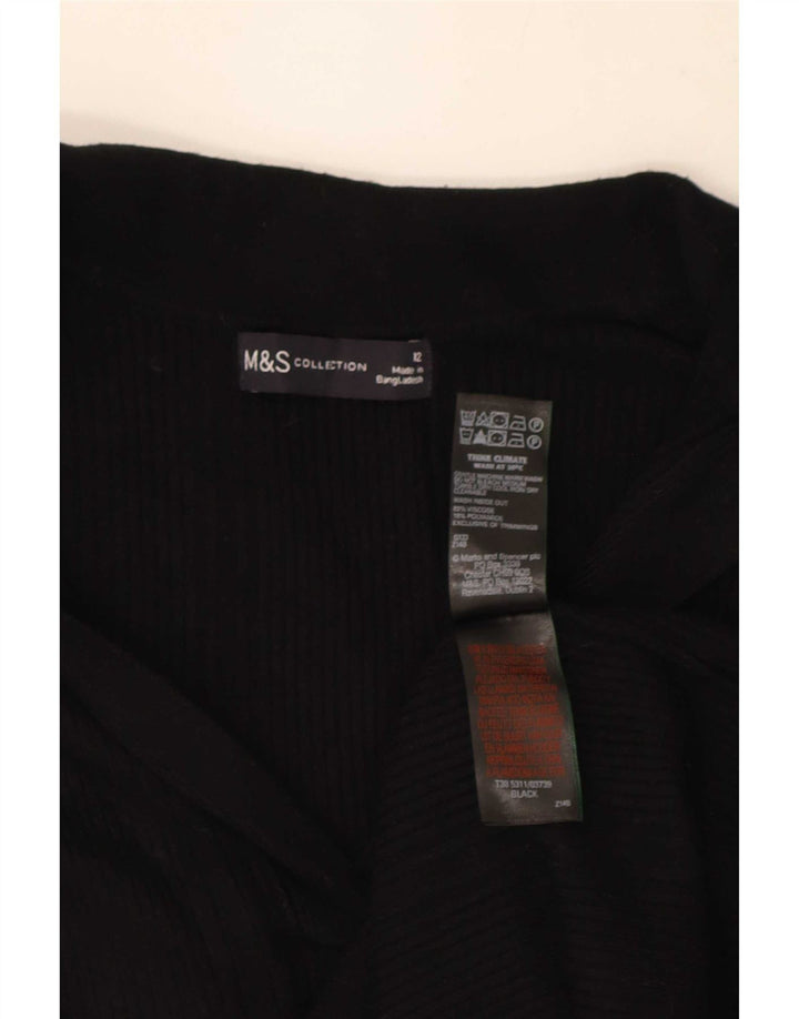 Marks & Spencer Dame Polo Neck Jumper Sweater UK 12 Medium Black Viscose