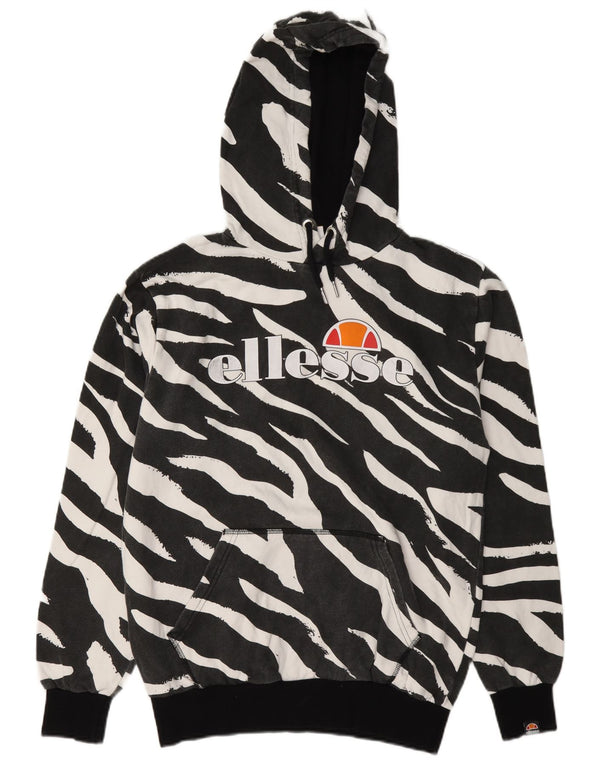 Ellesse Dame Grafisk Hoodie Jumper UK 10 Small Black Animal Print