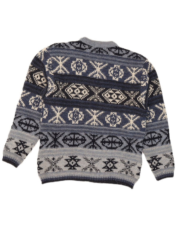 Vintage Herre Crew Neck Jumper Sweater IT 48 Medium Blue Fair Isle Wool