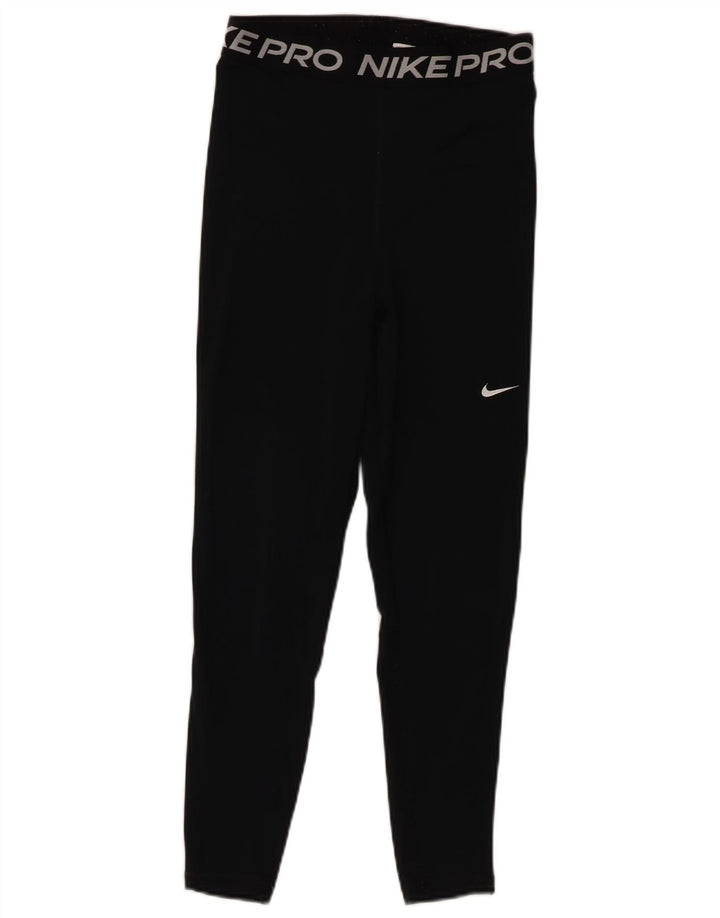Nike Dame Dri Fit Crop Grafiske Leggings UK 8 Small Black Polyester