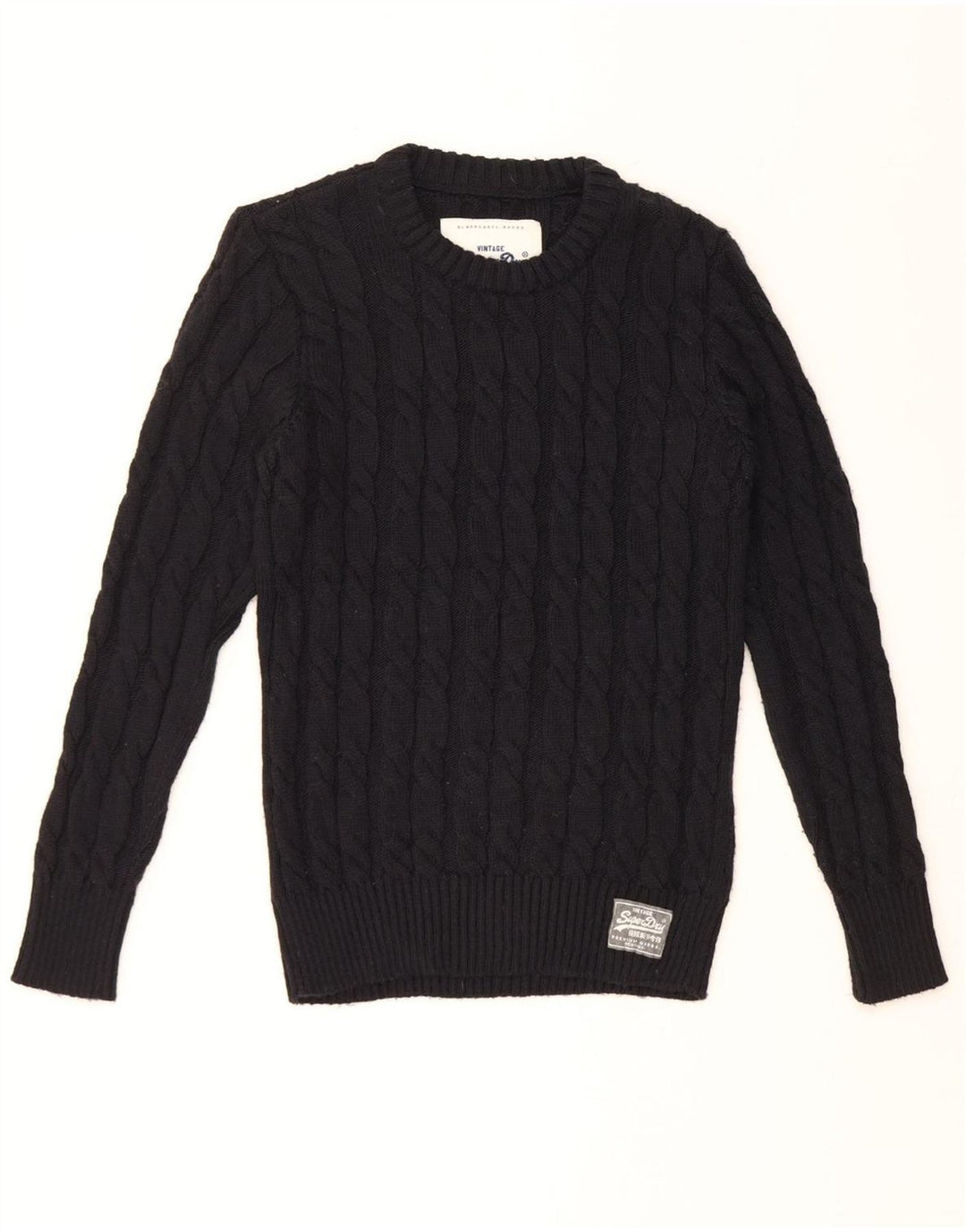 SUPERDRY Herre sweater med rund hals, stor sort akryl