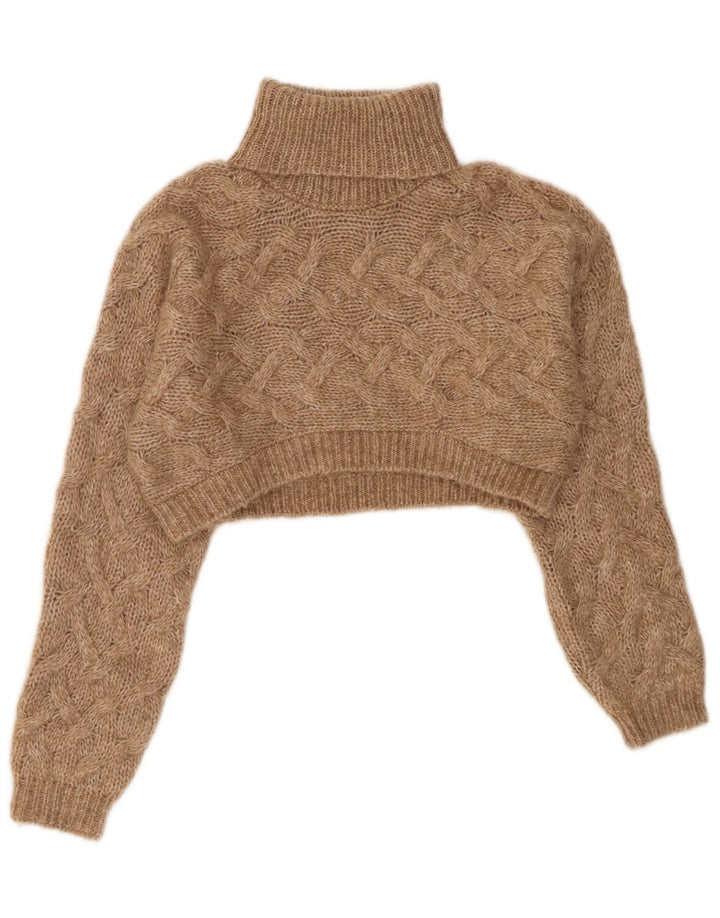 Zara Girls Crop Roll Neck Jumper Sweater 11-12 År Brun Polyester