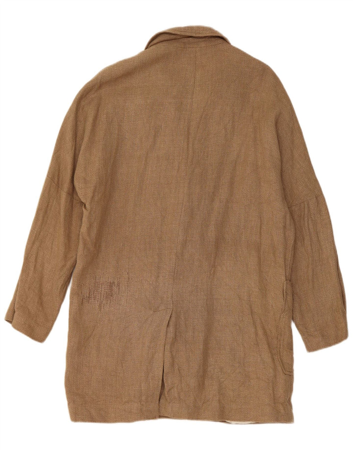 Zara Dame Longline Double Breasted Blazer Jacket UK 14 Medium Brown Linen