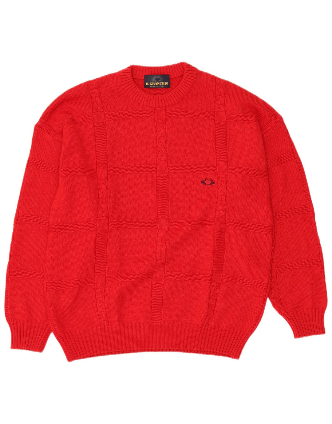 IL GRANCHIO Herre Crew Neck Jumper Sweater Large Rød Uld