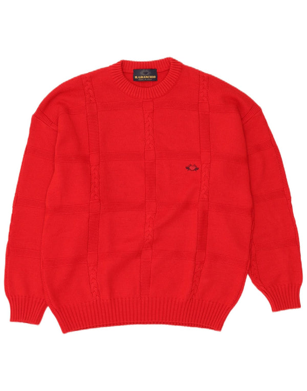 IL GRANCHIO Herre Crew Neck Jumper Sweater Large Rød Uld