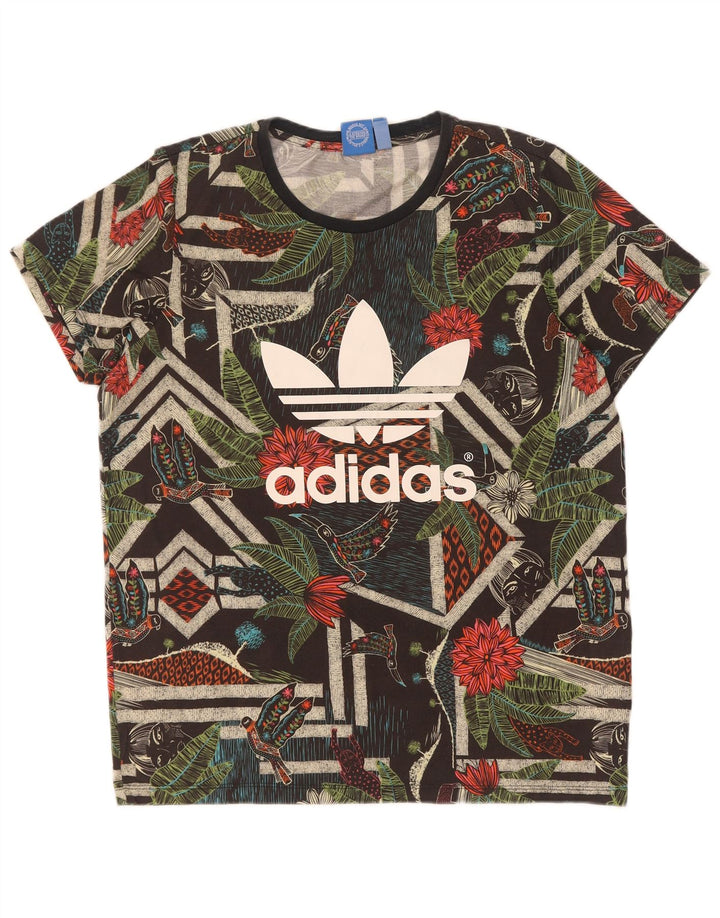 Adidas Dame Grafisk T-Shirt Top UK 14 Medium Multicolored Floral
