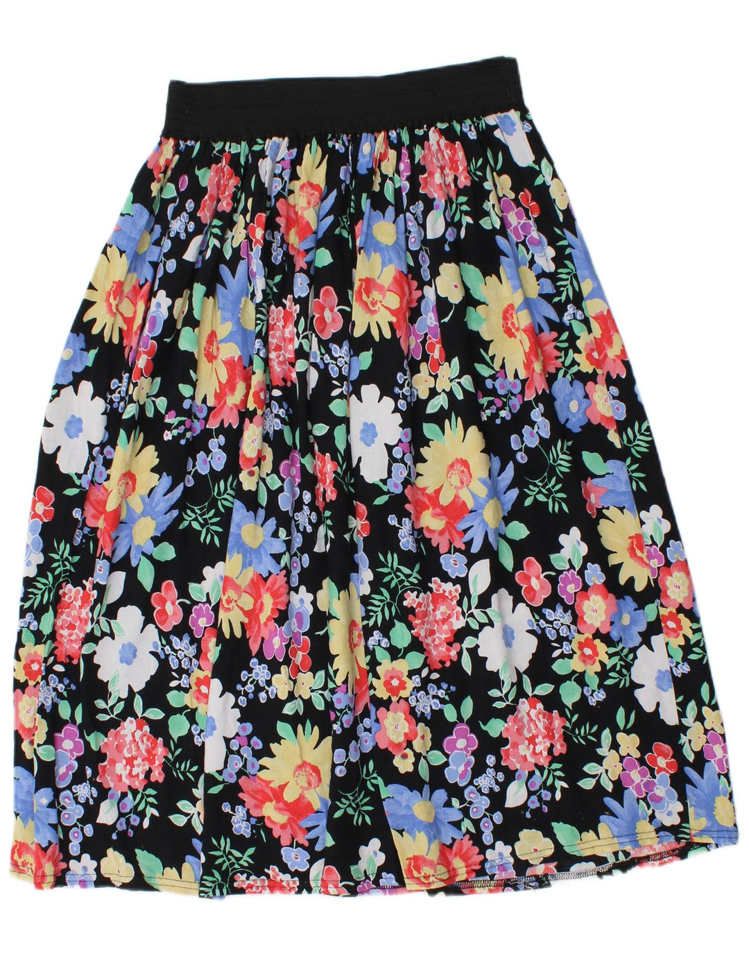 Vintage Midi-nederdel til kvinder W28 Medium Black Floral Viscose