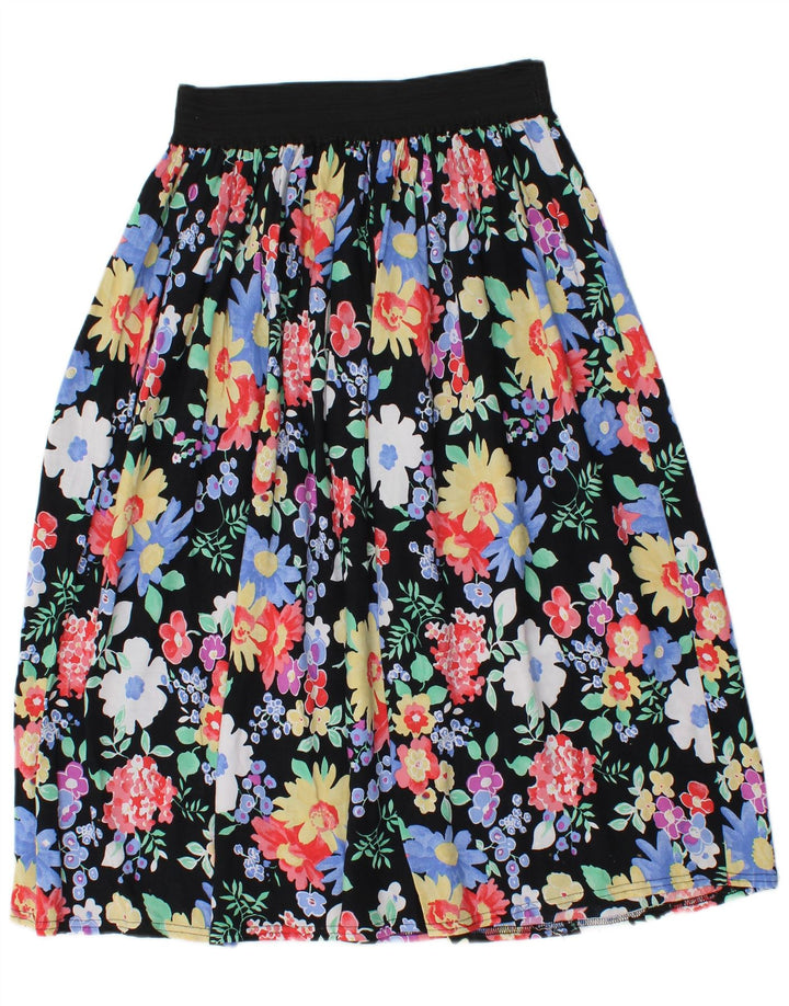 Vintage Midi-nederdel til kvinder W28 Medium Black Floral Viscose