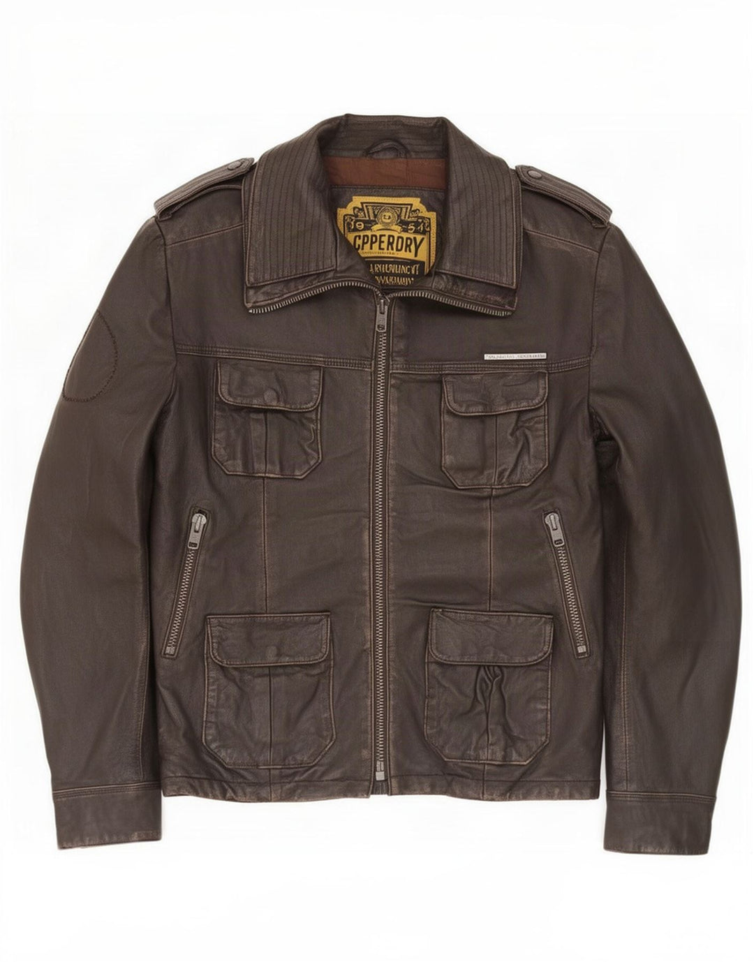 Superdry Military Læderjakke til mænd UK 40 Stor Brun