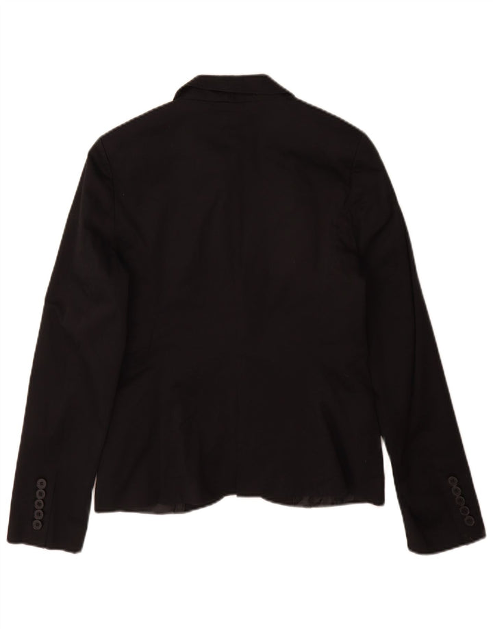 Zara Dame 1 Knap Blazer Jakke UK 12 Medium Sort Bomuld