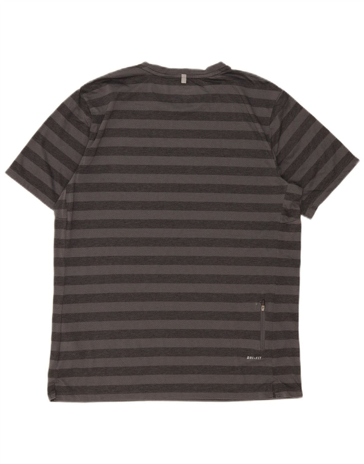 Nike Dri Fit T-shirt top til mænd, stor grå stribet polyester