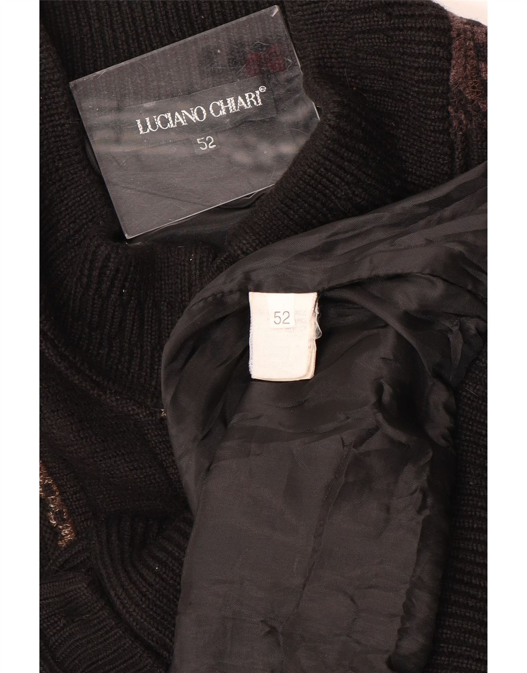 LUCIANO CHIARI Herre cardigan sweater IT 52 Stor sort geometrisk uld