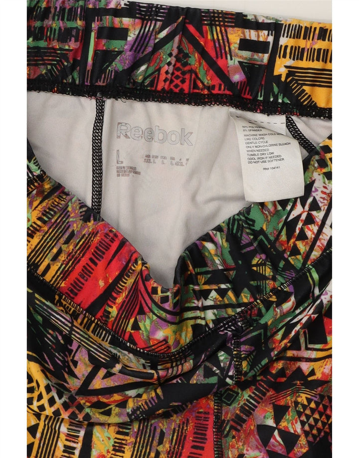 REEBOK Womens Abstract Pattern Sport Shorts UK 14 Large Multicoloured