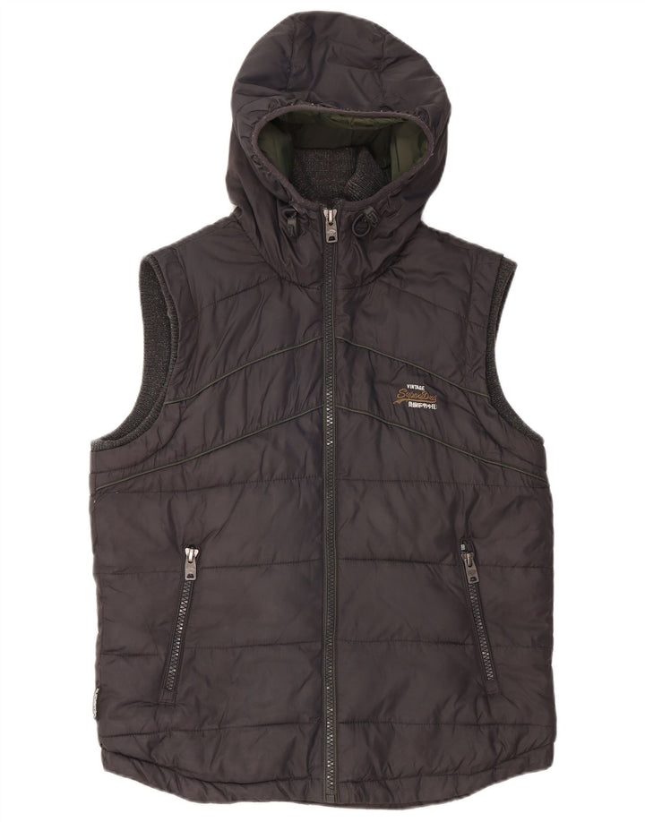 Superdry Polstret Gilet med hætte til mænd UK 38 Medium Grey Nylon