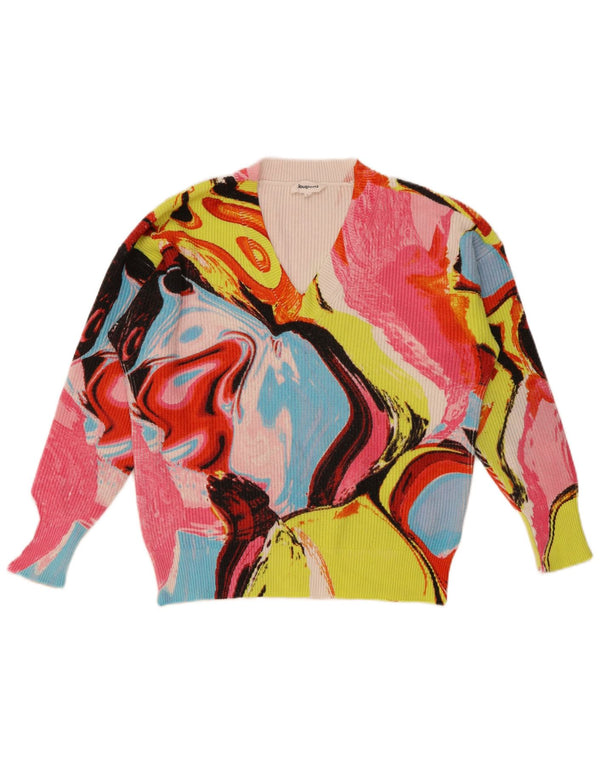 Desigual Dame V-hals sweater UK 14 Medium Flerfarvet