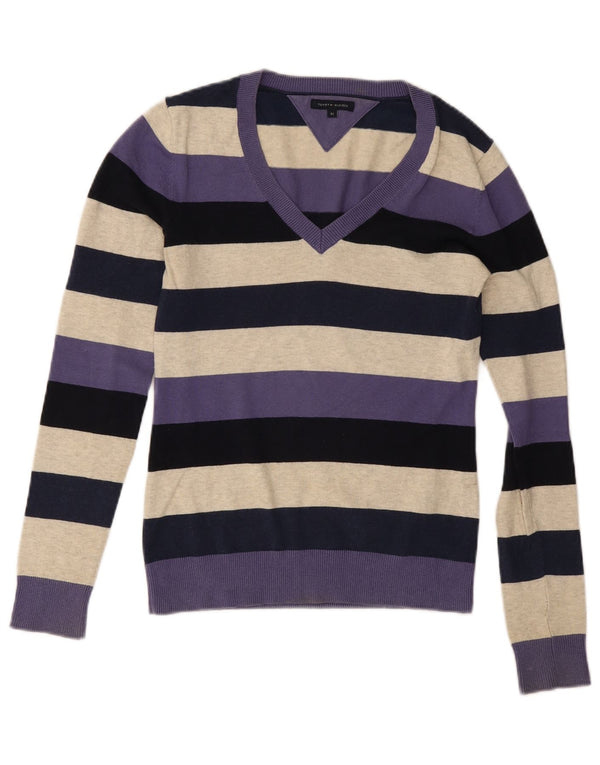 Tommy Hilfiger Dame V-hals sweater UK 6 XS Flerfarvet Stribet