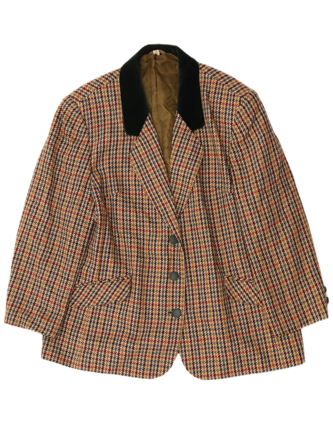 Vintage dame 3-knaps blazerjakke UK 22 3XL flerfarvet Houndstooth