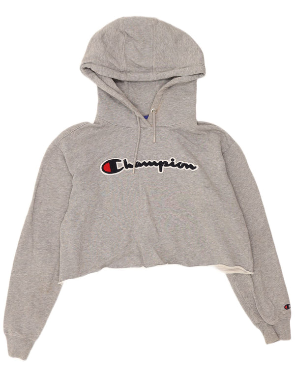 Champion Womens Oversized Crop Hoodie Jumper UK 10 Small Grey Flecked