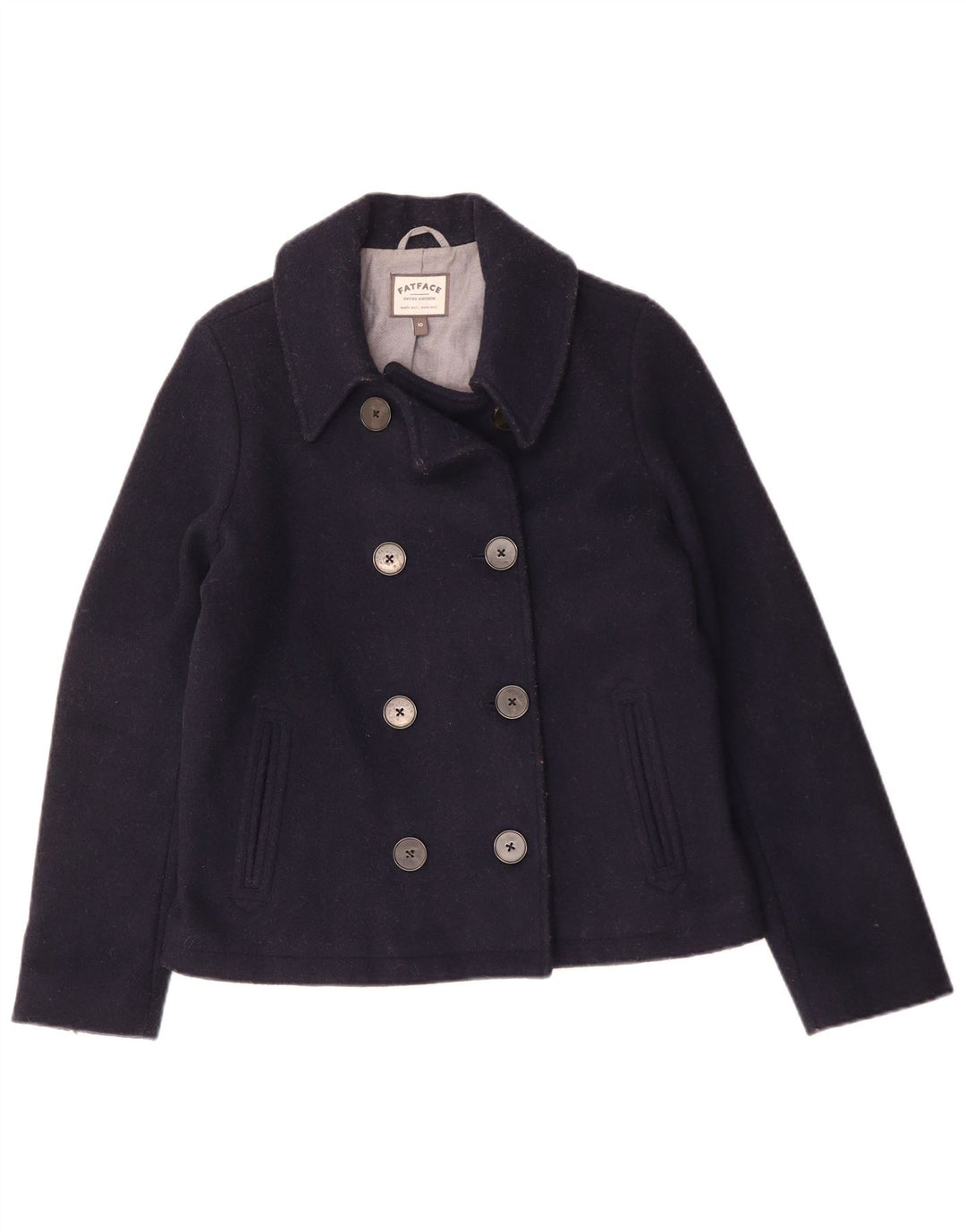 Fat Face Dame Oversized Pea Coat UK 10 Small Navy Blue Wool