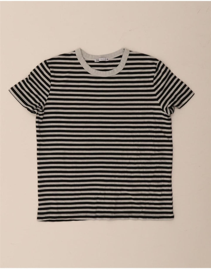Zara Womens Crop T-Shirt Top UK 12 Mellem marineblå stribet