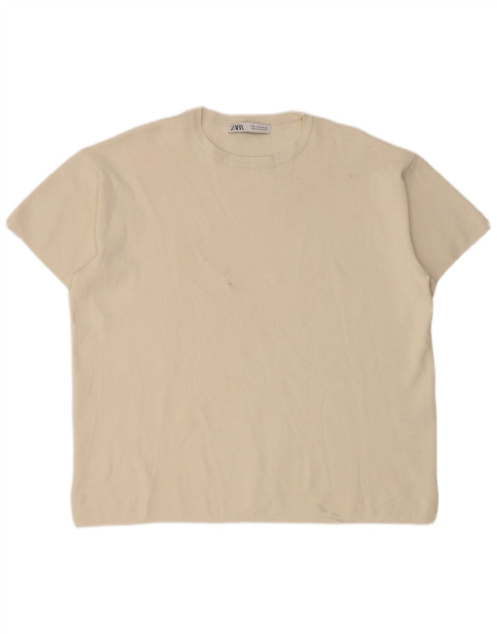 Zara Dame Oversized T-Shirt Top UK 14 Medium Off White Viscose