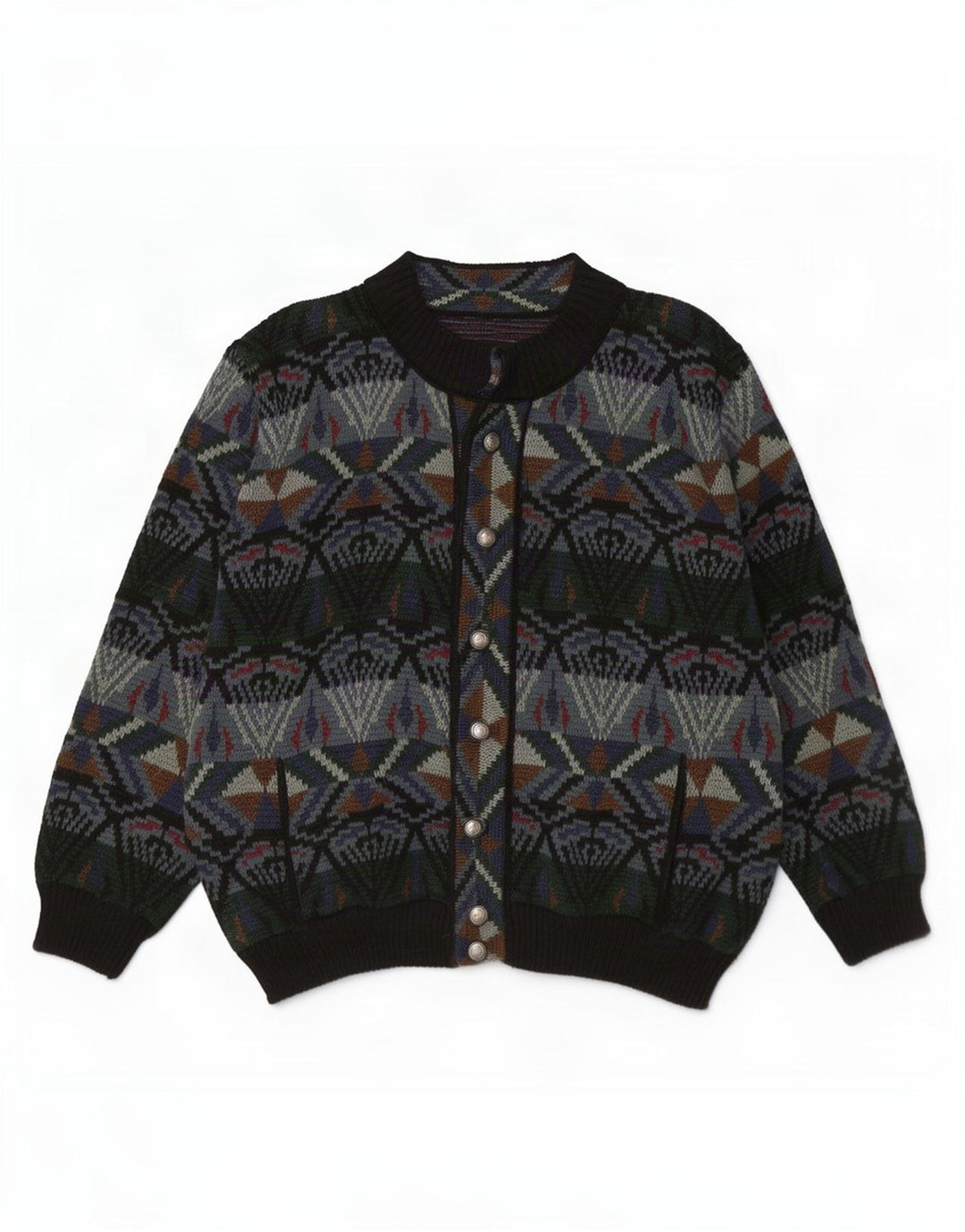 Vintage herre cardigan sweater stor grøn geometrisk akryl