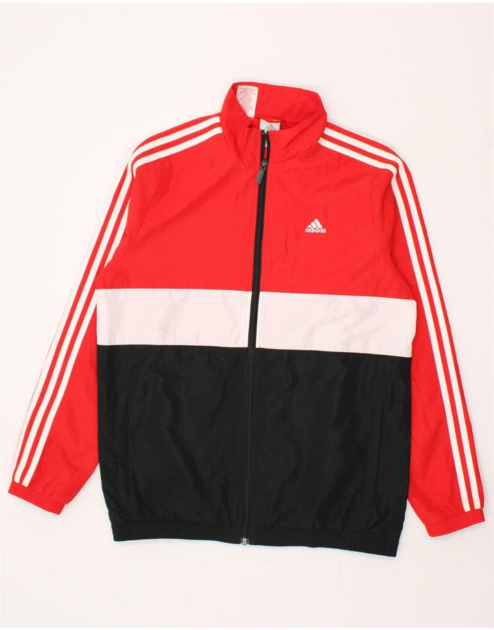 ADIDAS Boys Tracksuit Top Jacket 15-16 Years Red Colourblock Polyester Vintage Adidas and Second-Hand Adidas from Messina Hembry 