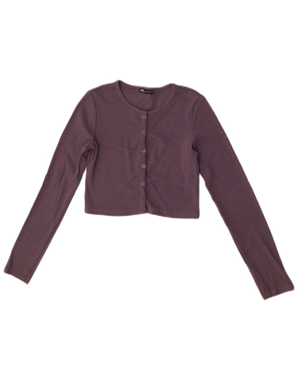Zara Womens Crop Cardigan Top UK 8 Small Purple Bomuld