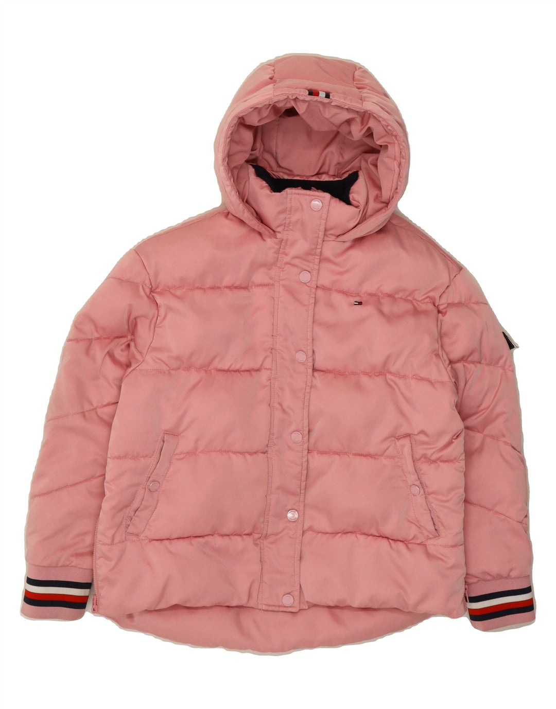 TOMMY HILFIGER Girls Hooded Padded Jacket 10-11 Years Pink Polyester Vintage Tommy Hilfiger and Second-Hand Tommy Hilfiger from Messina Hembry 