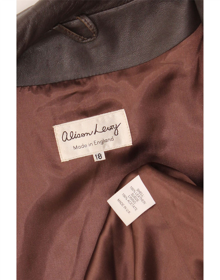 Vintage dame 3-knaps læder blazerjakke UK 18 XL brunt læder