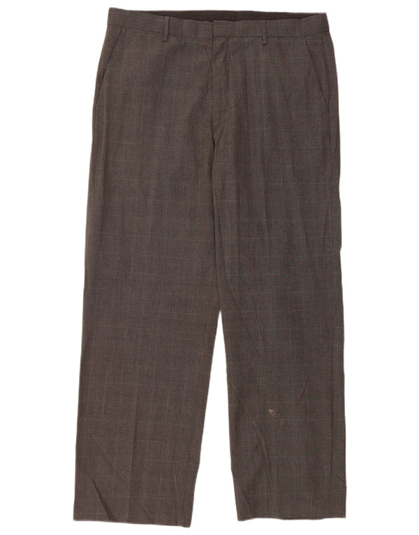 CALVIN KLEIN Mens Straight Chino Trousers W34 L30 Grey Check Polyester