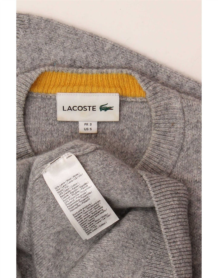 Lacoste Herre Crew Neck Jumper Sweater Størrelse 3 Lille grå Colourblock Uld