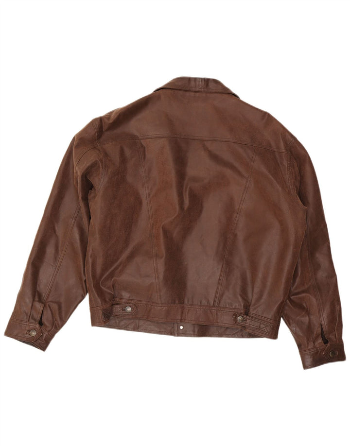 Henry Morell Herre Loose Fit Læderjakke UK 40 Stor Brun